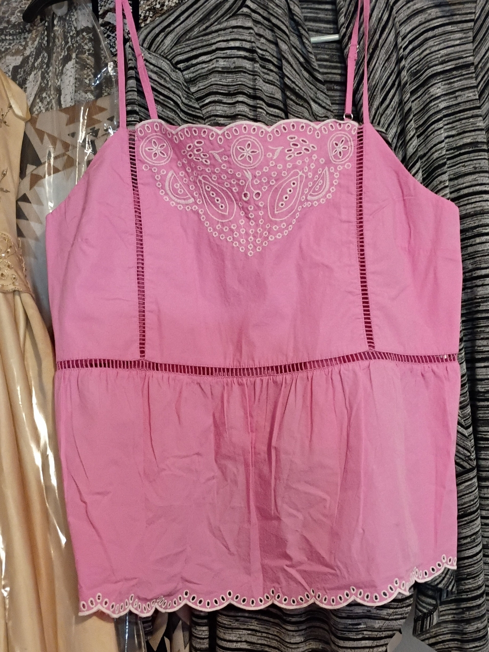 Pink Eyelet Embroidered Spaghetti Strap Tank Top